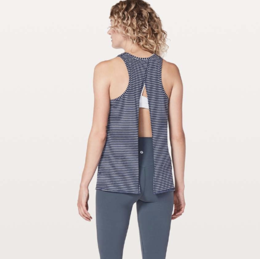 Lululemon All Tied Up Tank Modern Stripe Heathered Hero Blue White